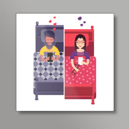 Texting Lovers White Square Art Prints