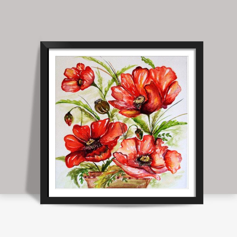 Red Flowers Watercolor Square Art Print l Artist: Seema Hooda