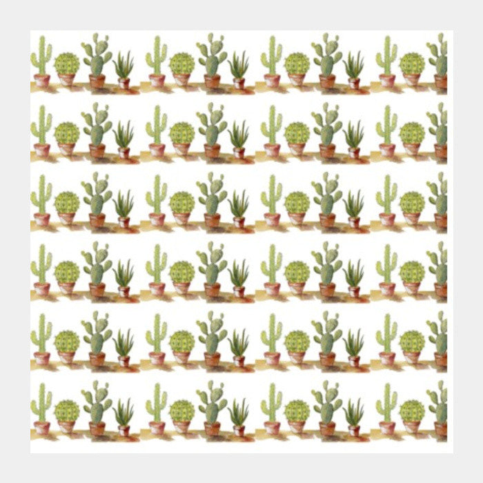 Square Art Prints, Potted Cactus Plant Rows Pattern Square Art Prints