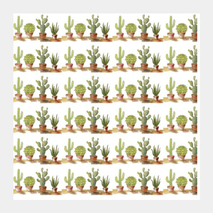 Square Art Prints, Potted Cactus Plant Rows Pattern Square Art Prints