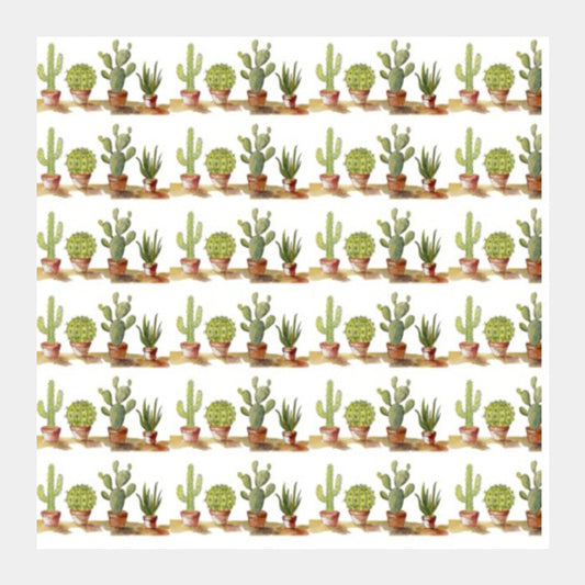 Square Art Prints, Potted Cactus Plant Rows Pattern Square Art Prints