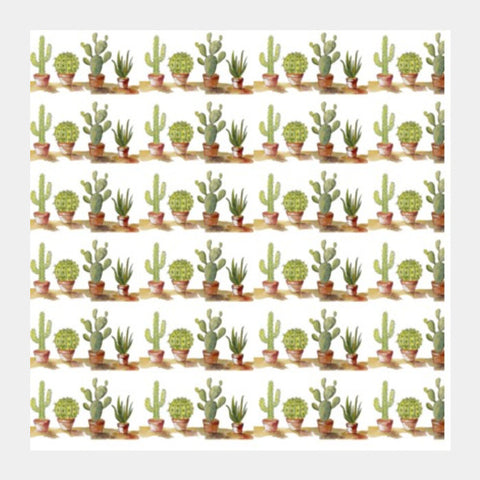 Square Art Prints, Potted Cactus Plant Rows Pattern Square Art Prints