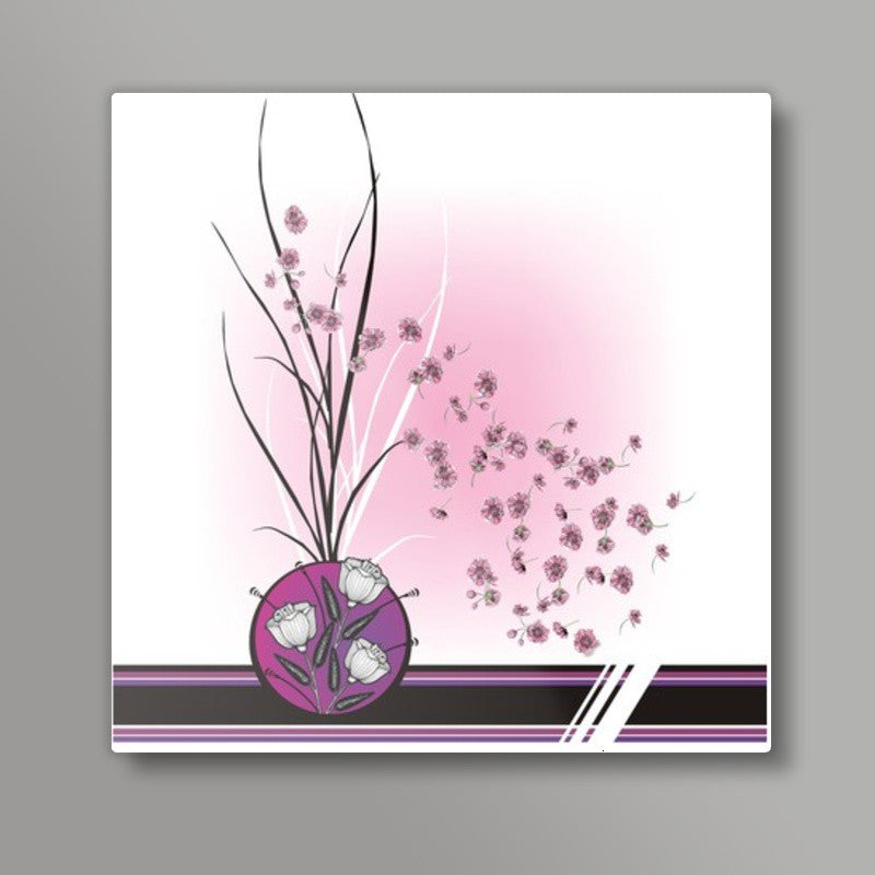 Abstract Floral Modern Art- Pink Purple Black Square Art Prints