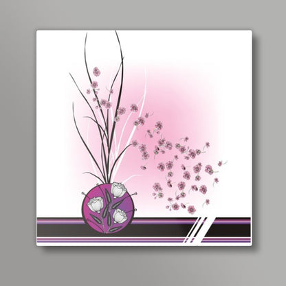 Abstract Floral Modern Art- Pink Purple Black Square Art Prints