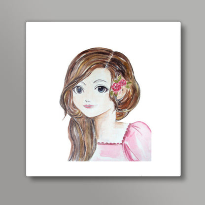 Pretty Girl Face Square Art Print