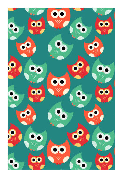 Owl Illustrations Pattern On Green Background Art PosterGully Specials