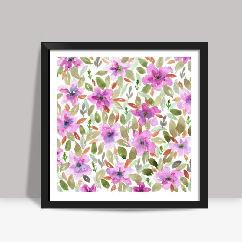 Beautiful Watercolor Floral Background Pattern Painting Wall Art Print Square Art Prints