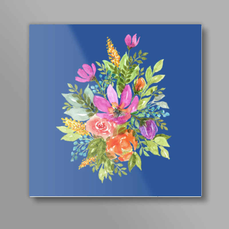 Colorful Watercolor Spring Flowers Bouquet Floral Painting Poster Square Art Prints