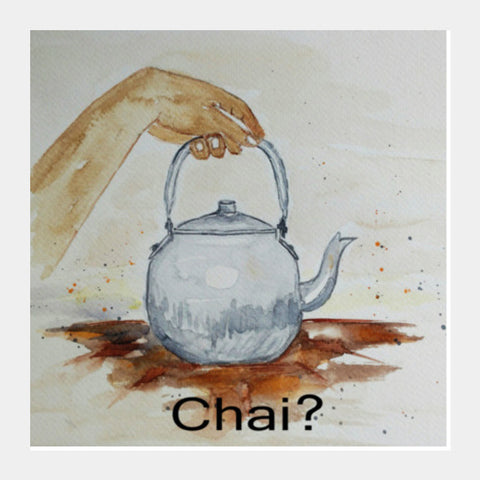 Tea Kettle, Chai Watercolor  Illustration Kitchen Poster Square Art Prints