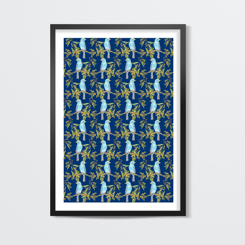 Birds And Flowers Nature Pattern Background Print Wall Art