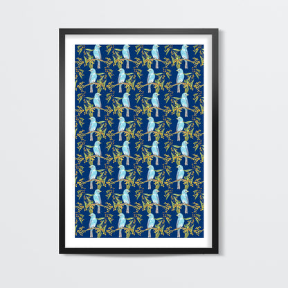 Birds And Flowers Nature Pattern Background Print Wall Art