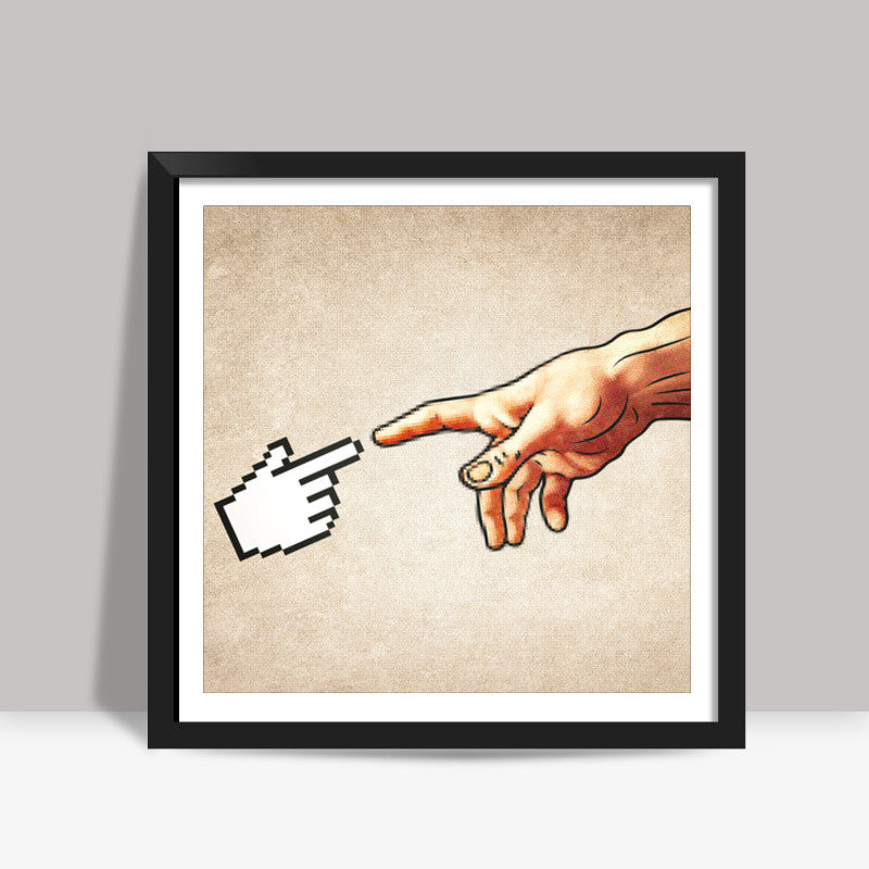Funny 8bit Nerd & Geek Humor (Creation of Adam Parody) Square Art Prints