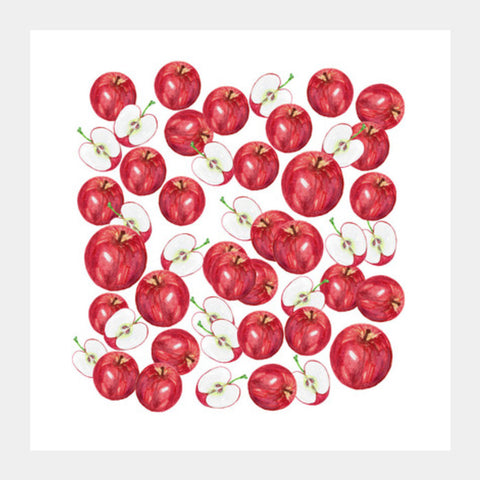 Red Apples Watercolor Fruit Pattern Kitchen Background  Square Art Prints