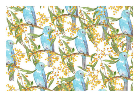 Watercolor Acacia Flowers With Birds Spring Garden Background Illustration Art PosterGully Specials