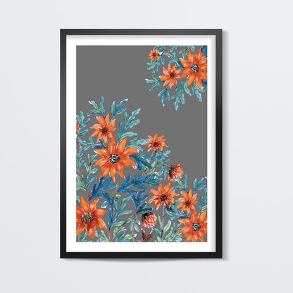 Orange Wildflowers Painting Floral Decor  Wall Art