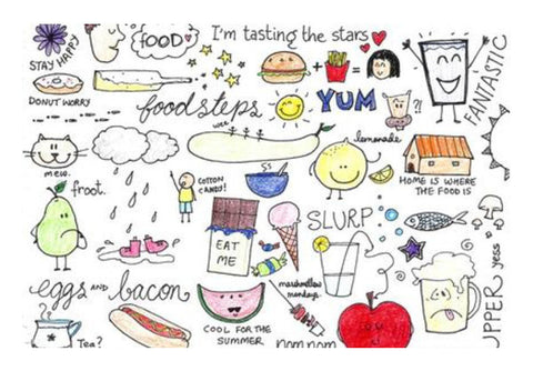 Food lover coloured Doodle  Wall Art