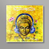 headphone buddha yellow Square Art Prints