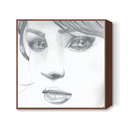 Beautiful girl pencil sketch Square Art Prints