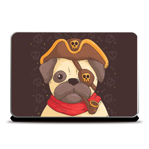Cute pug with pirate costume Laptop Skins