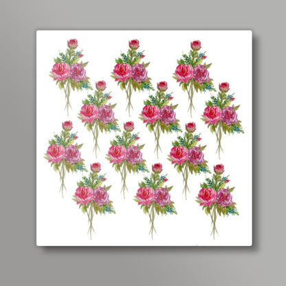Watercolor Spring Floral Bouquet Pattern Square Art Prints