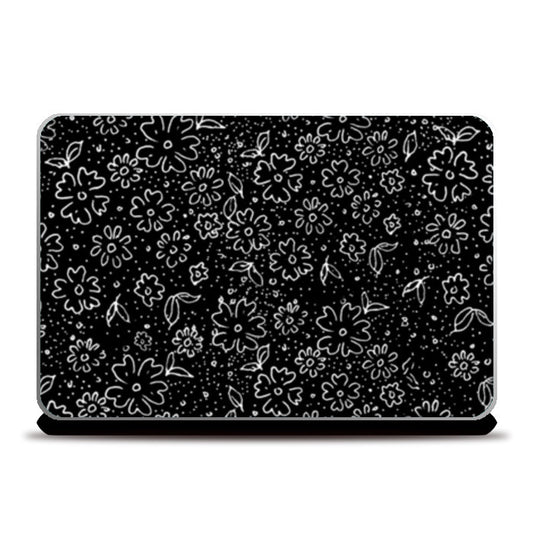 Black and white flower doodles Laptop Skins