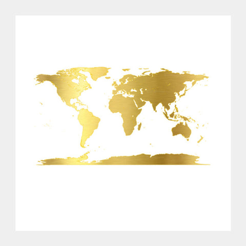 Golden Around the World Map Square Art Prints