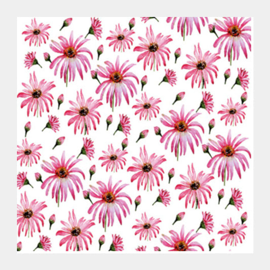 Pink Scattered Daisy Flowers Spring Floral Pattern Square Art Prints
