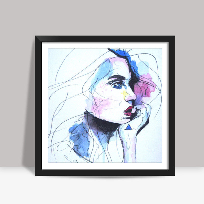 Watercolour Portrait Painting Square Art Prints