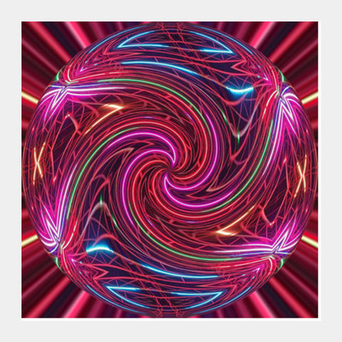 Fractal Neon Sphere Spiral Digital Art Design Square Art Prints