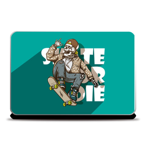 skull riding skateboard green Laptop Skins