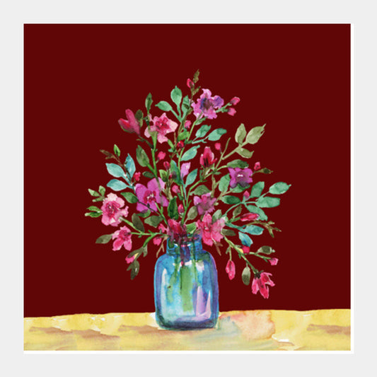 Painted Spring Flowers Bouquet In Vase Floral Square Art Prints