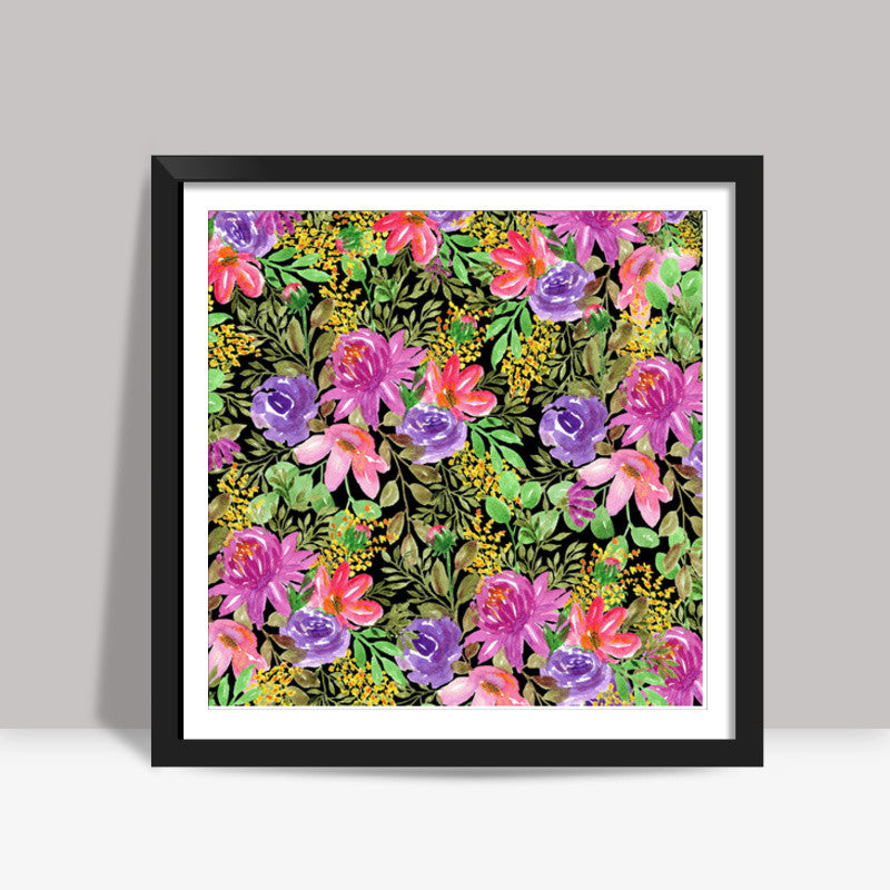 Colorful Chaotic Floral Spring Pattern Nature Background Square Art Prints