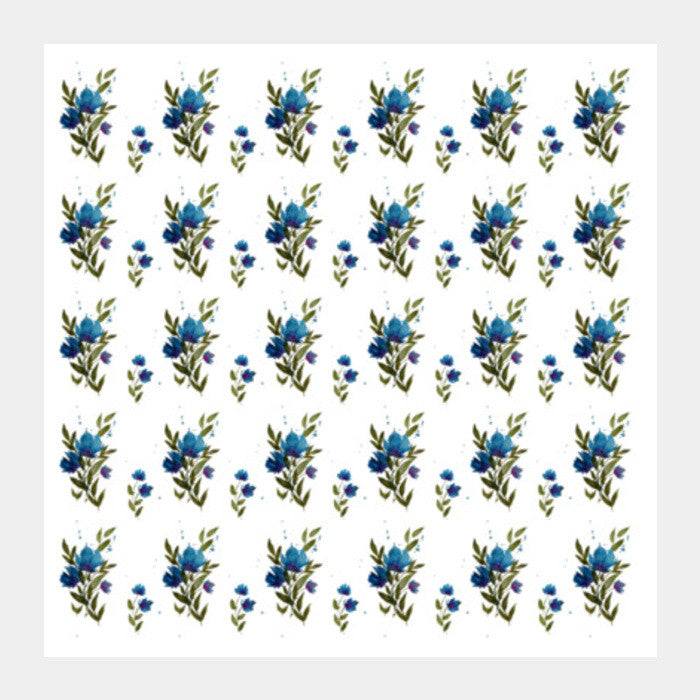 Square Art Prints, Painted Blue Floral Background Pattern Square Art Prints