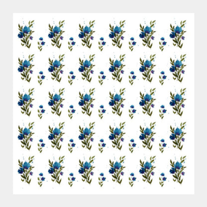 Square Art Prints, Painted Blue Floral Background Pattern Square Art Prints