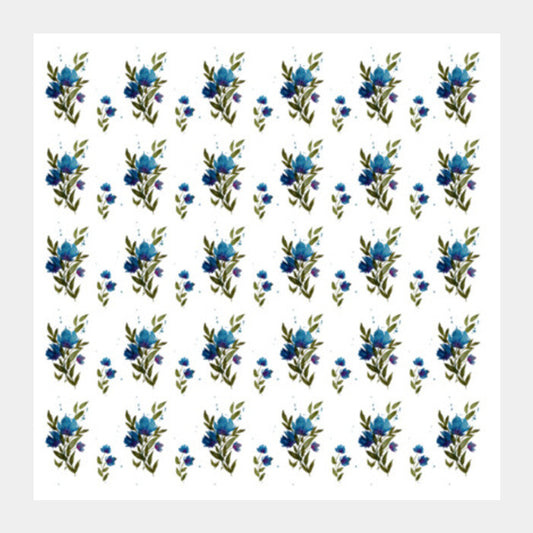 Square Art Prints, Painted Blue Floral Background Pattern Square Art Prints