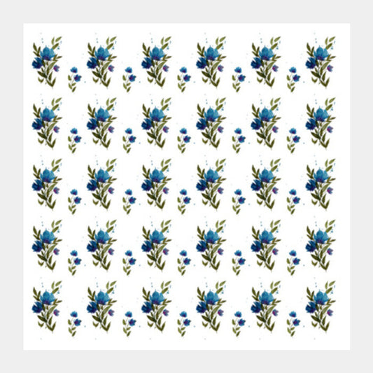 Square Art Prints, Painted Blue Floral Background Pattern Square Art Prints