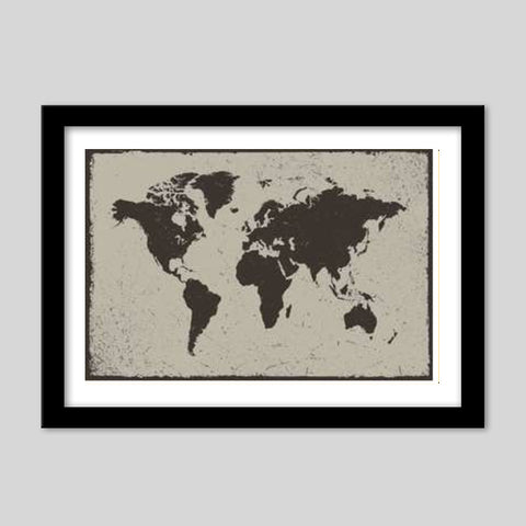 Deep Black Tropical World Map Premium Italian Wooden Frames