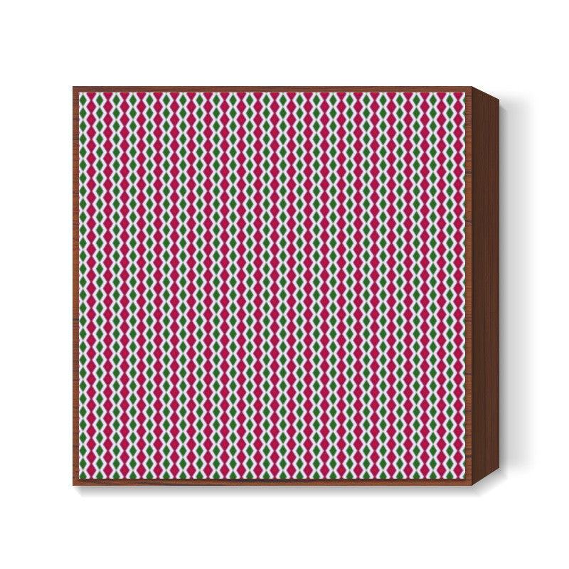 Retro Geometric Pink And Green Diamond Stripes Pattern Square Art Prints