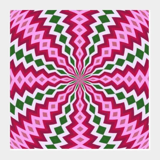 Beautiful Pink Green Geometric Flower Digital Optical Art Background Square Art Prints