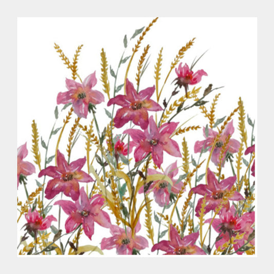 Wildflowers Spring Watercolor Floral Background Square Art Prints