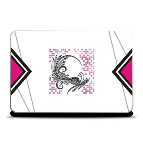 Peacock doodle Pink Tetris Background Laptop Skins
