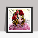 Mixed media flower girl Square Art Prints