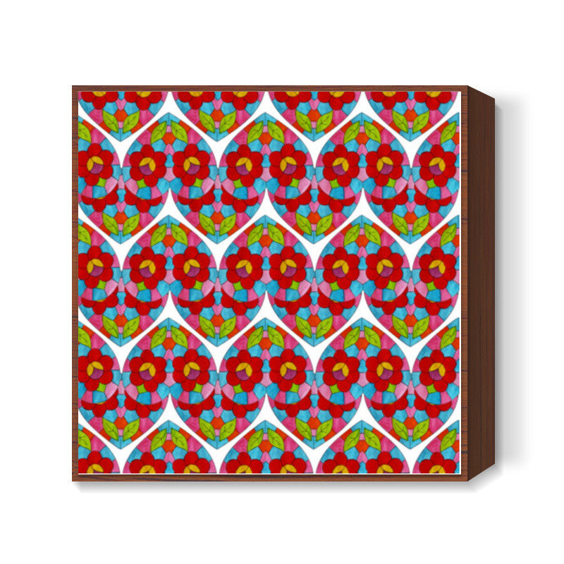 Colorful Mosaic Floral Glass Pattern Background Square Art Prints