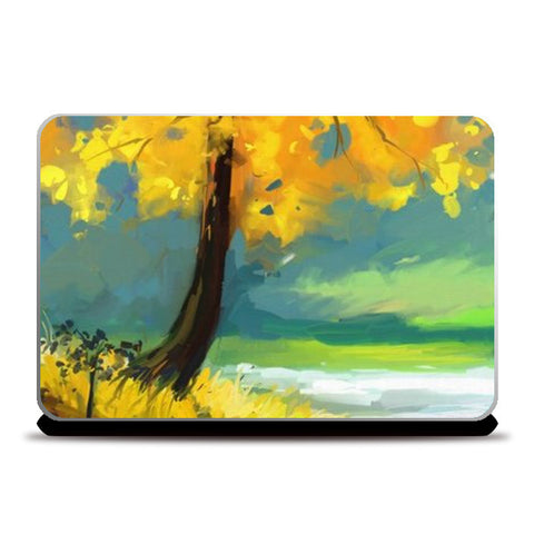 yellow tree on a lake Laptop Skins