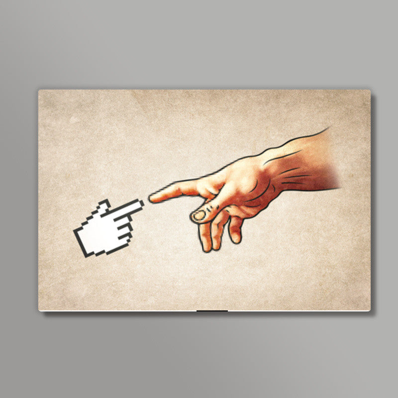 Funny 8bit Nerd & Geek Humor (Creation of Adam Parody) Wall Art