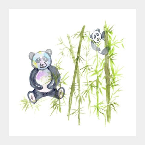 Cute Playful Pandas Watercolor Animal Illustration Kids Nursery Decor Square Art Prints PosterGully Specials