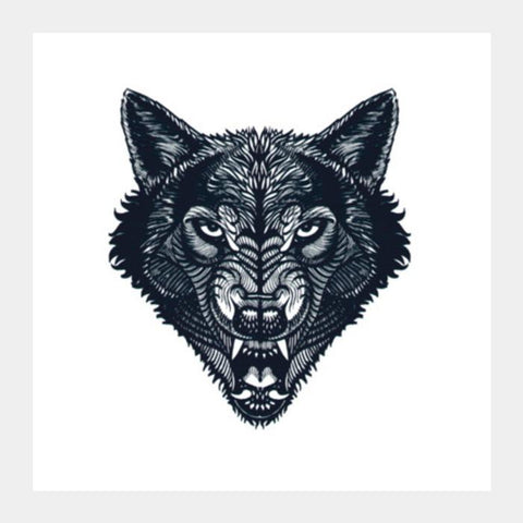 "Hunter" - Wolf Line Art (Wild Animal) Square Art Prints PosterGully Specials