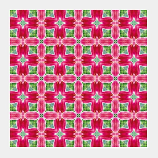 Bright Pink Abstract Geometric Kaleidoscope Pattern  Square Art Prints