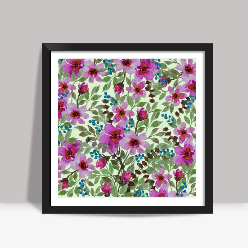 Hand Painted Pink Flowers Botanical Nature Pattern Square Art Prints