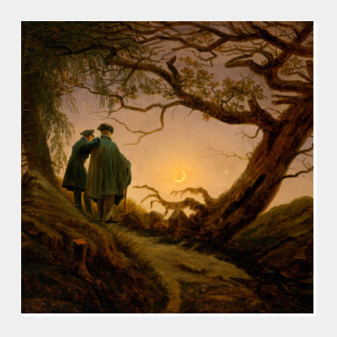 Two Men Contemplating The Moon By Caspar David Friedrich Square Art Prints PosterGully Specials